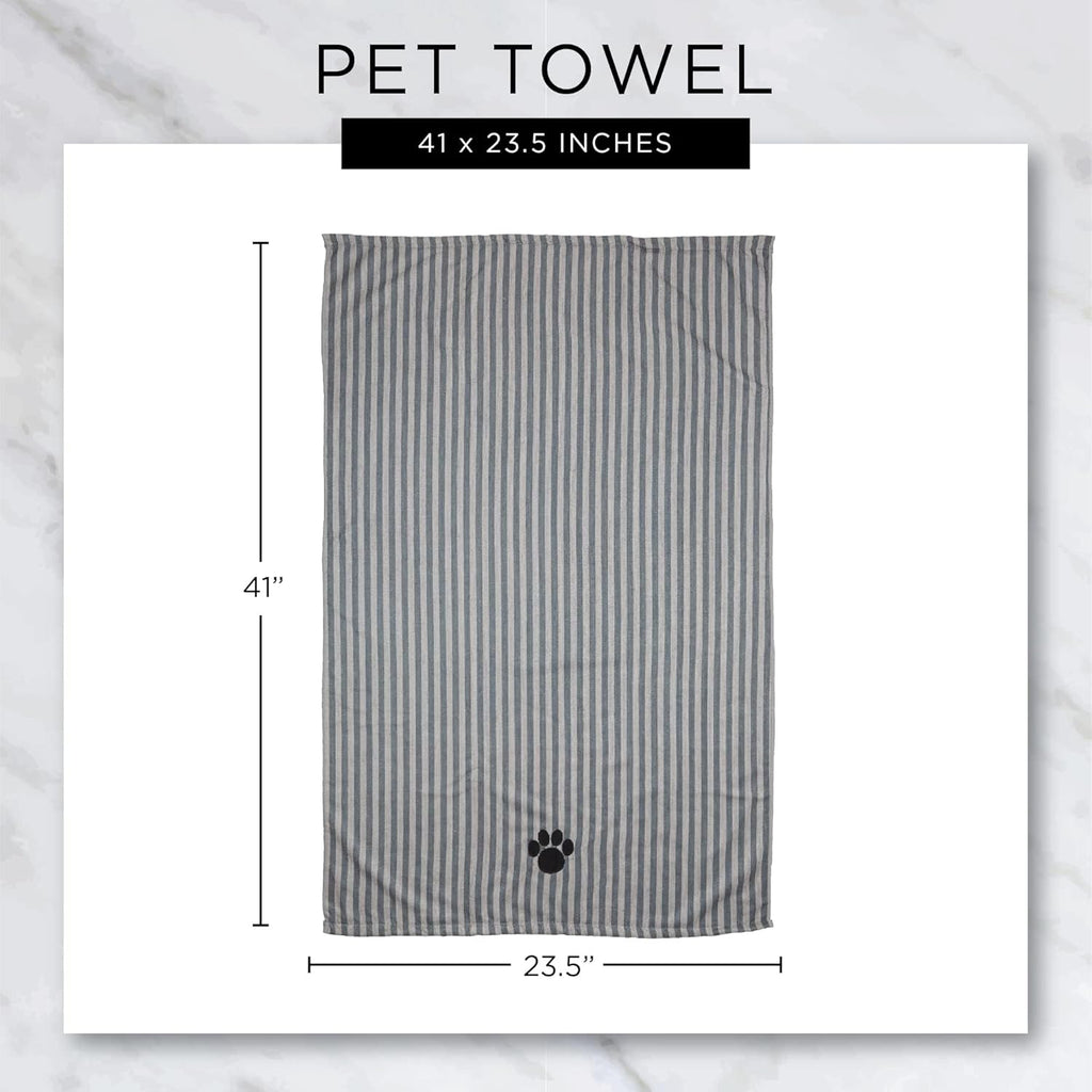 Pet Drying Collection Embroidered Terry Microfiber, Towel X-Large, 41X23.5", Taupe with Black Paw Print